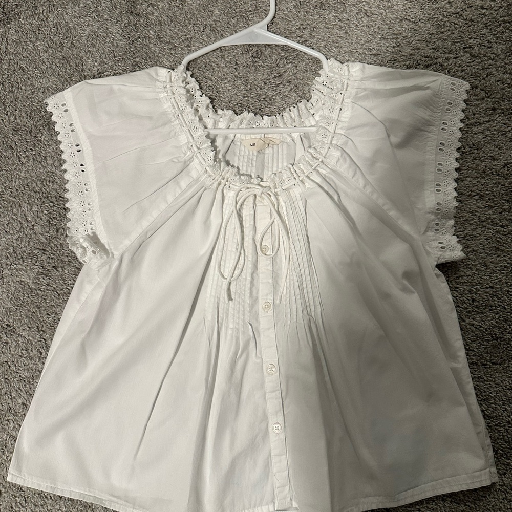 White Eyelet Trim Blouse
